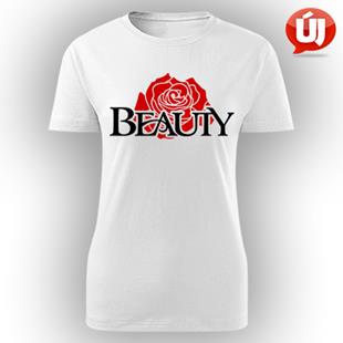 Beauty and Beast női kereknyakú pamut póló - Fehér