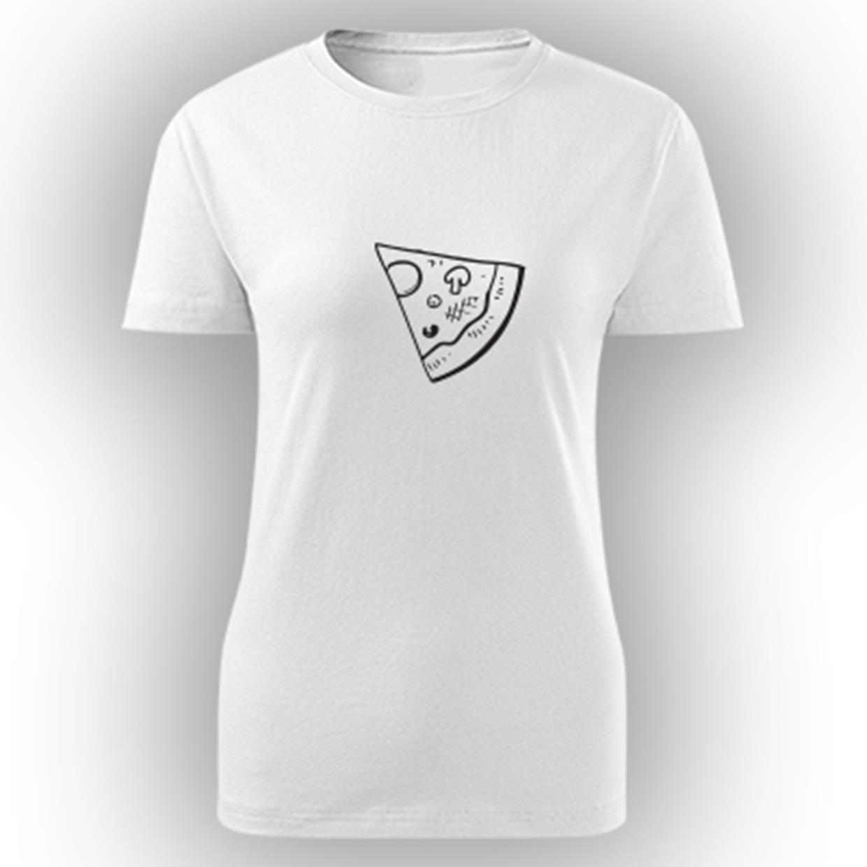 Pizza szelet női kereknyakú pamut póló - fehér